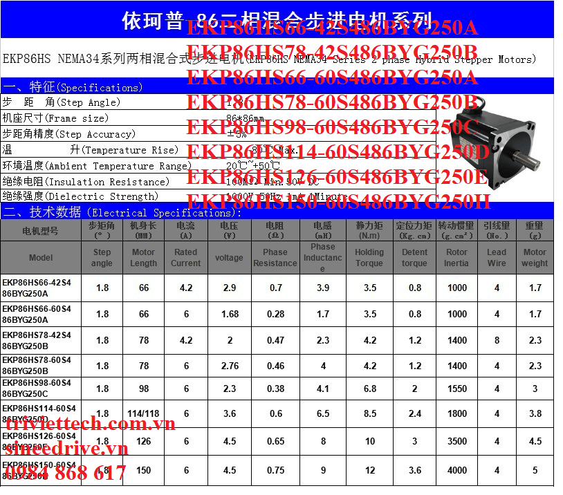 Động cơ bước EKP86HS126-60S486BYG250E 7 Động cơ bước EKP86HS126-60S486BYG250E