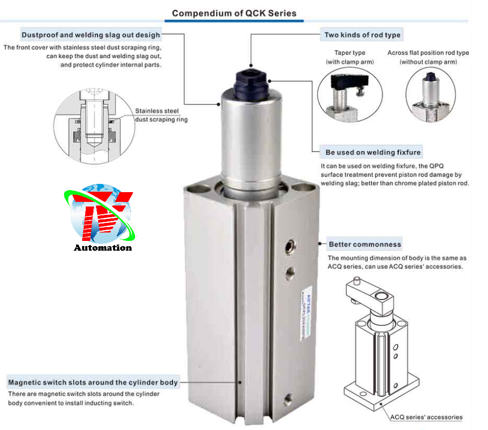 Xi lanh kẹp Airtac QCK 8 Xi lanh kẹp Airtac QCK