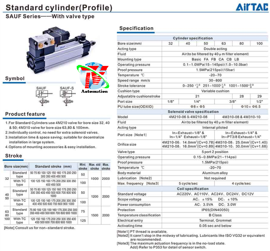 Xi lanh Airtac SAUF kèm van 9 Xi lanh Airtac SAUF kèm van