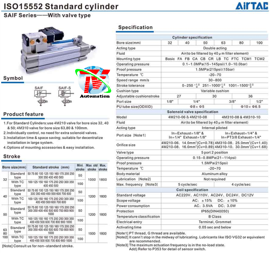 Xi lanh Airtac SAIF kèm van 9 Xi lanh Airtac SAIF kèm van