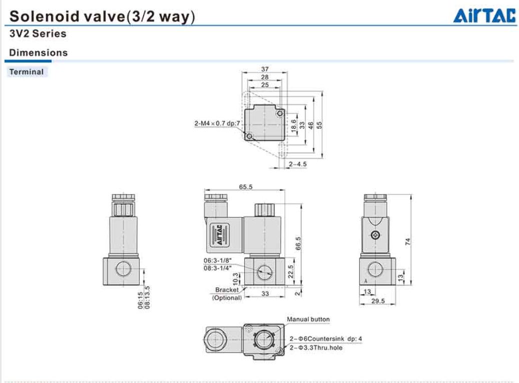 Van điện từ Airtac 3V2 12 Van điện từ Airtac 3V2